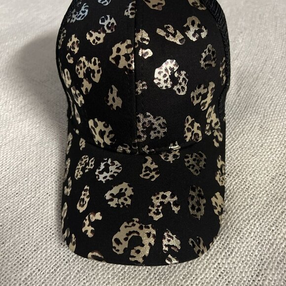 Women's Leopard Print Baseball Cap Criss Cross Ponytail Trucker Hat Adjustable - Picture 8 of 8